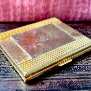 Antique Art Deco Gold Metal Makeup Compact Powder Box with Initials BC